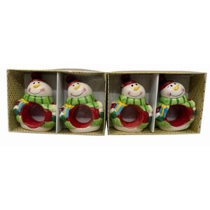 Lot Of 2 -Christmas Snowman Napkin Rings-Holiday Dinner Decor